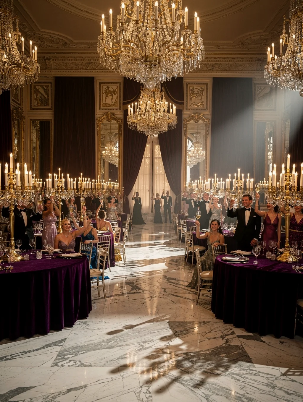 Grand ballroom set for a luxury evening event