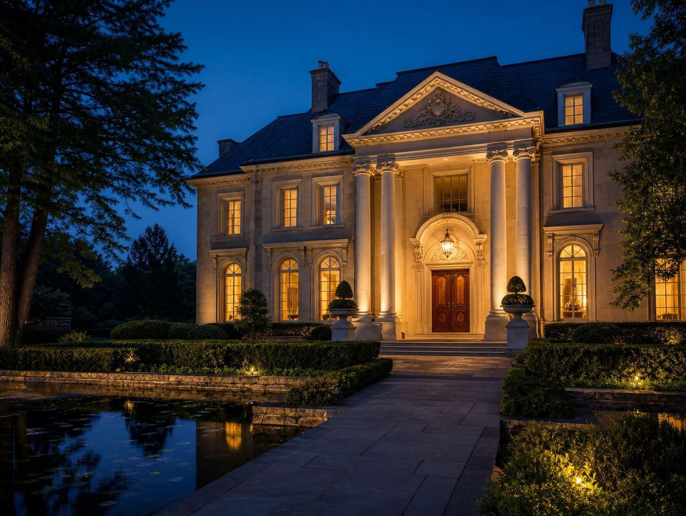 The grand manor at 5000 Hwy 71 during golden hour